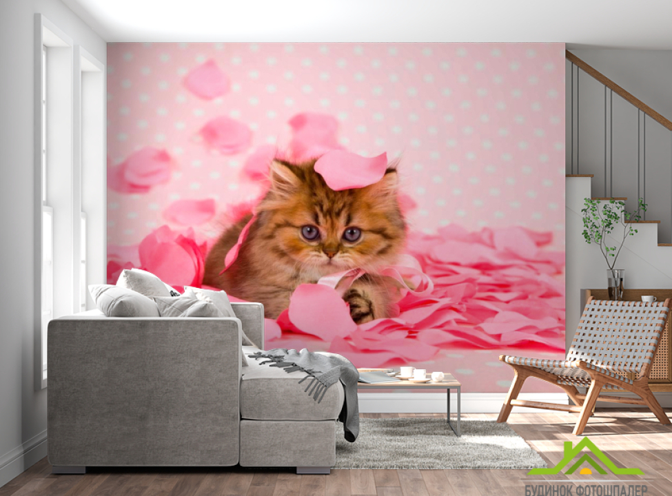 выбрать Фотообои Котенок в лепестках Фотообои Коты на стену