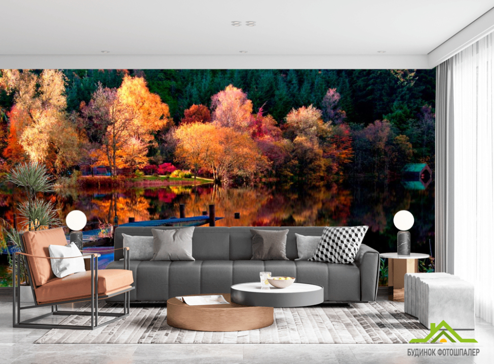 выбрать Фотообои Под осень, лодка Фотообои лес на стену