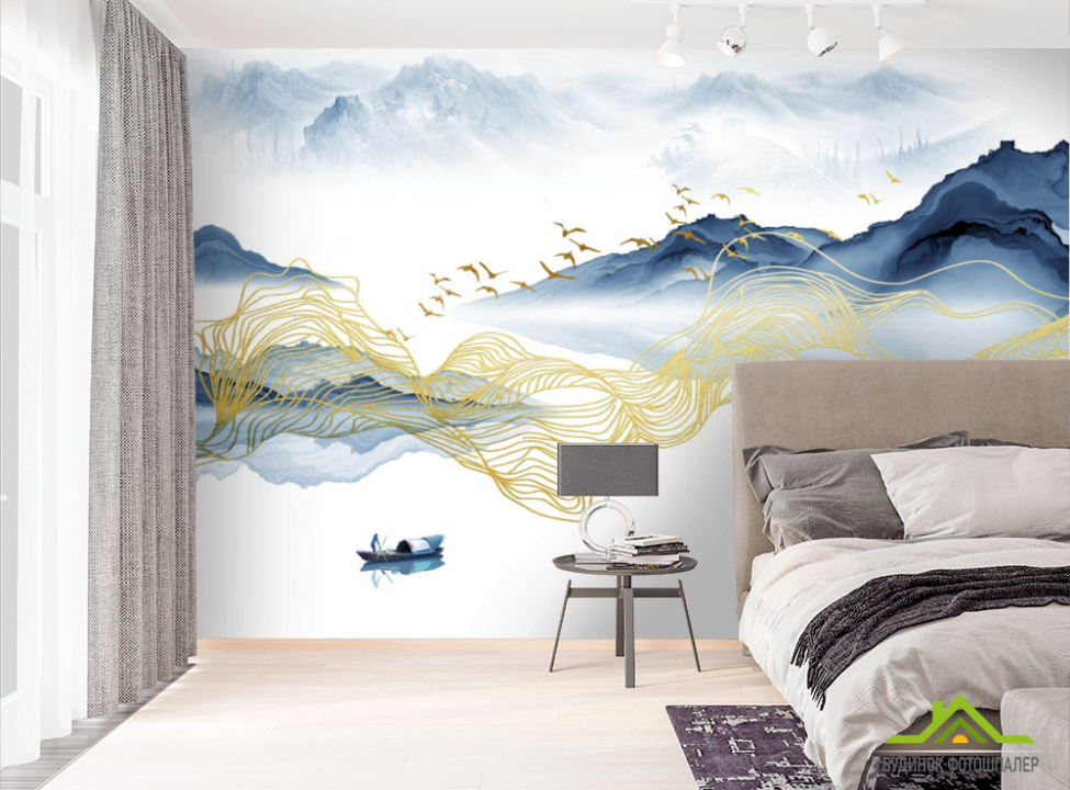 выбрать Фотошпалери Хвилі з синій і золотий абстракції Фотошпалери Абстракція на стіну