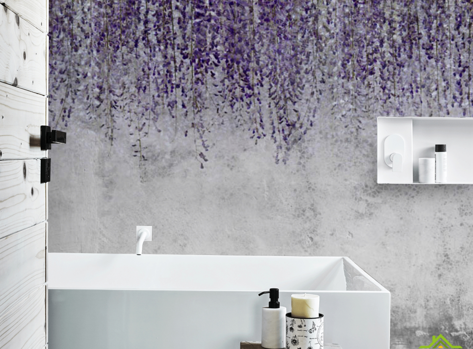 выбрать Фотообои Глициния на фоне бетонной стены Фотообои в ванную на стену