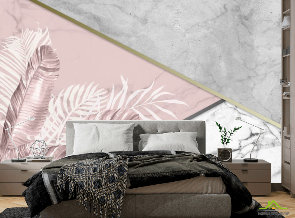 выбрать Фотообои Мраморный фон и листья Фотообои в спальню на стену
